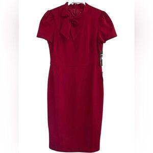 NWT Maggy London Tie Neck Scuba Dress Size 10 Deep Red